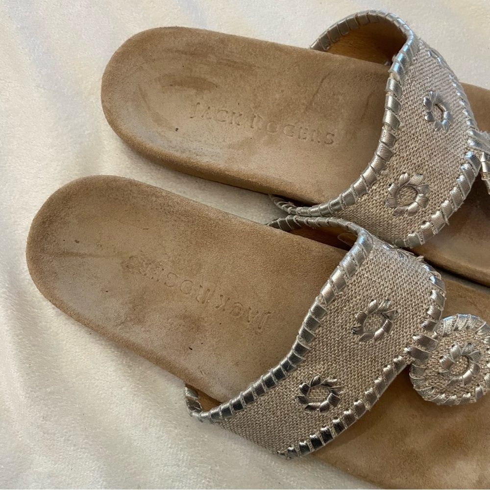 Jack Rogers Tan and metallic Silver thong flip-flop Sandals - Picture 3 of 6